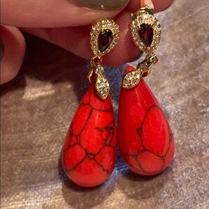 Red Diamond & Howlite Statement Dangle Earrings NWTS